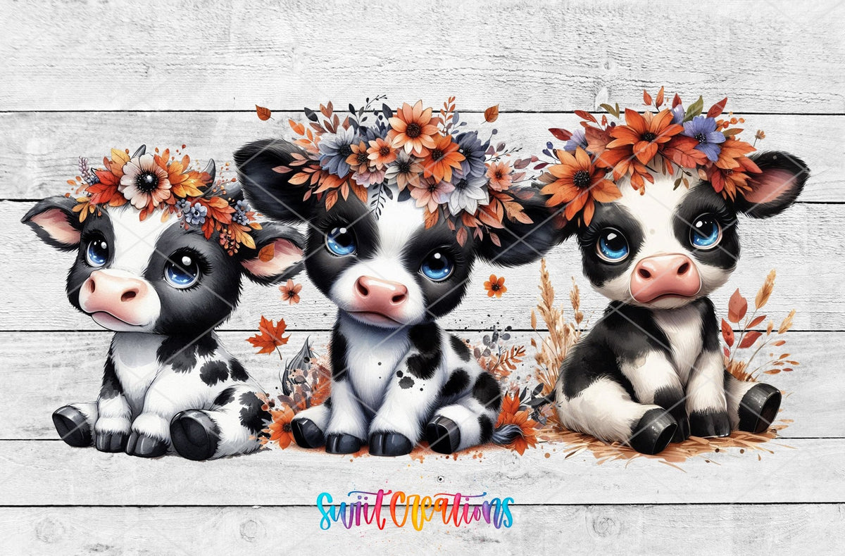 Cute Cow UV DTF Transfer Tumbler Wrap Floral Baby Calf Farm Style | DTF318 - Swiit Creations