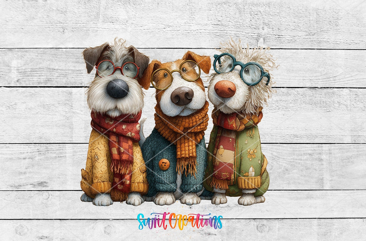 Cute Dogs UV DTF transfer shown as a full artwork preview from Swiit Creations