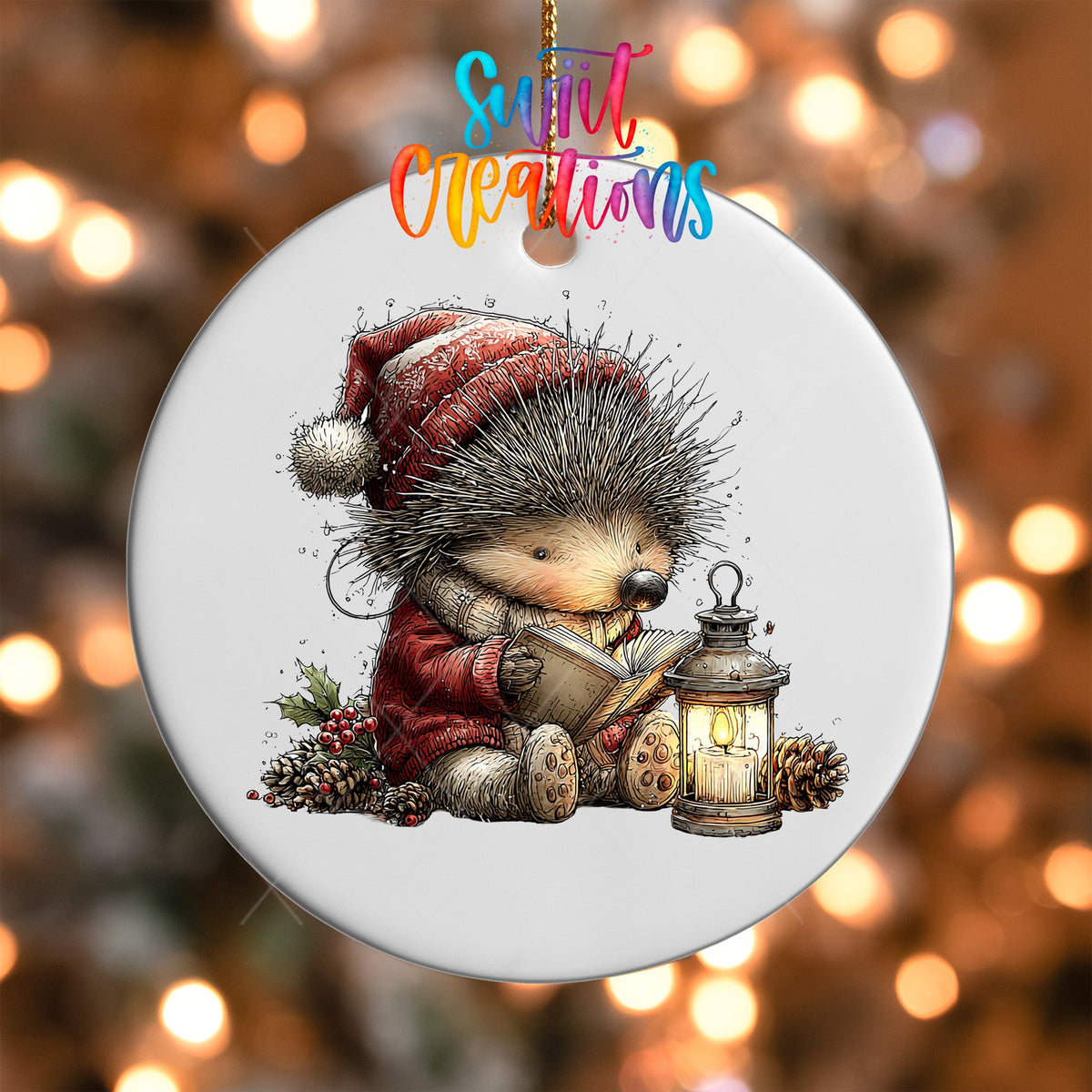 Cute Hedgehog Reading By Lantern UV DTF Ornament Transfer | O-1859 - Swiit Creations