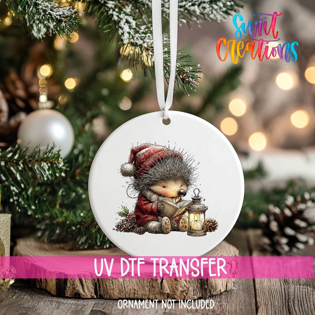 Cute Hedgehog Reading By Lantern UV DTF Ornament Transfer | O-1859 - Swiit Creations