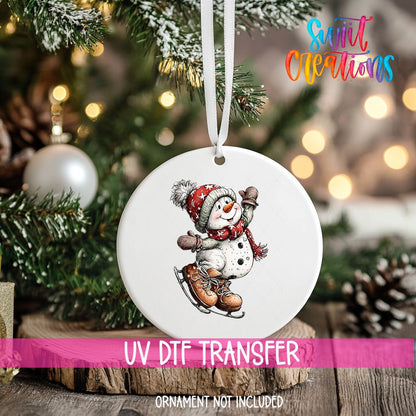 Cute Ice Skating Snowman UV DTF Ornament Transfer | O-1823 - Swiit Creations