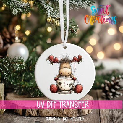 Cute Moose In Holly Mug UV DTF Ornament Transfer | O-1861 - Swiit Creations
