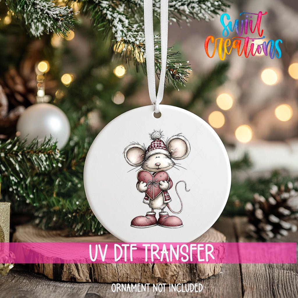 Cute Mouse With Pink Heart UV DTF Ornament Transfer | O-1932 - Swiit Creations