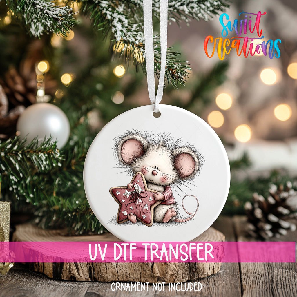 Cute Mouse With Pink Star UV DTF Ornament Transfer | O-1933 - Swiit Creations