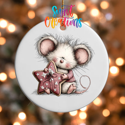 Cute Mouse With Pink Star UV DTF Ornament Transfer | O-1933 - Swiit Creations
