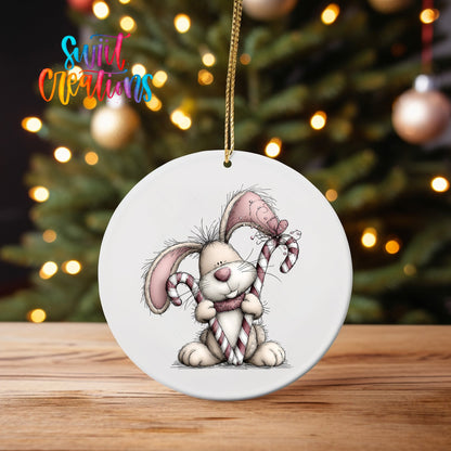 Cute Pink Bunny With Candy Cane UV DTF Ornament Transfer | O-1947 - Swiit Creations