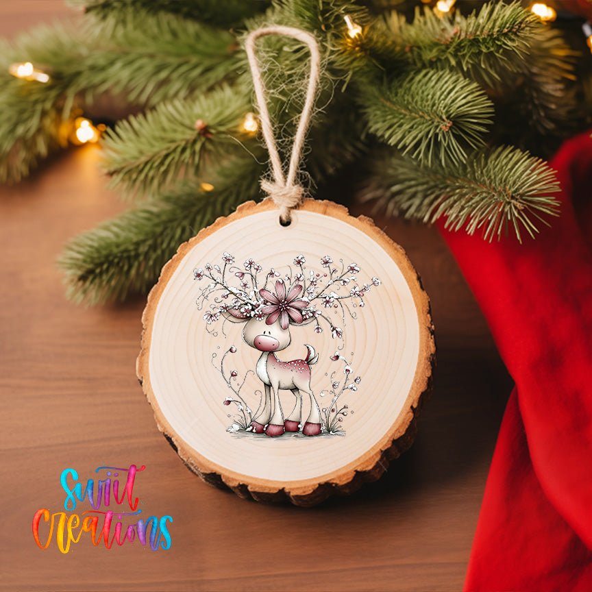 Cute Pink Deer With Floral Antlers UV DTF Ornament Transfer | O-1944 - Swiit Creations