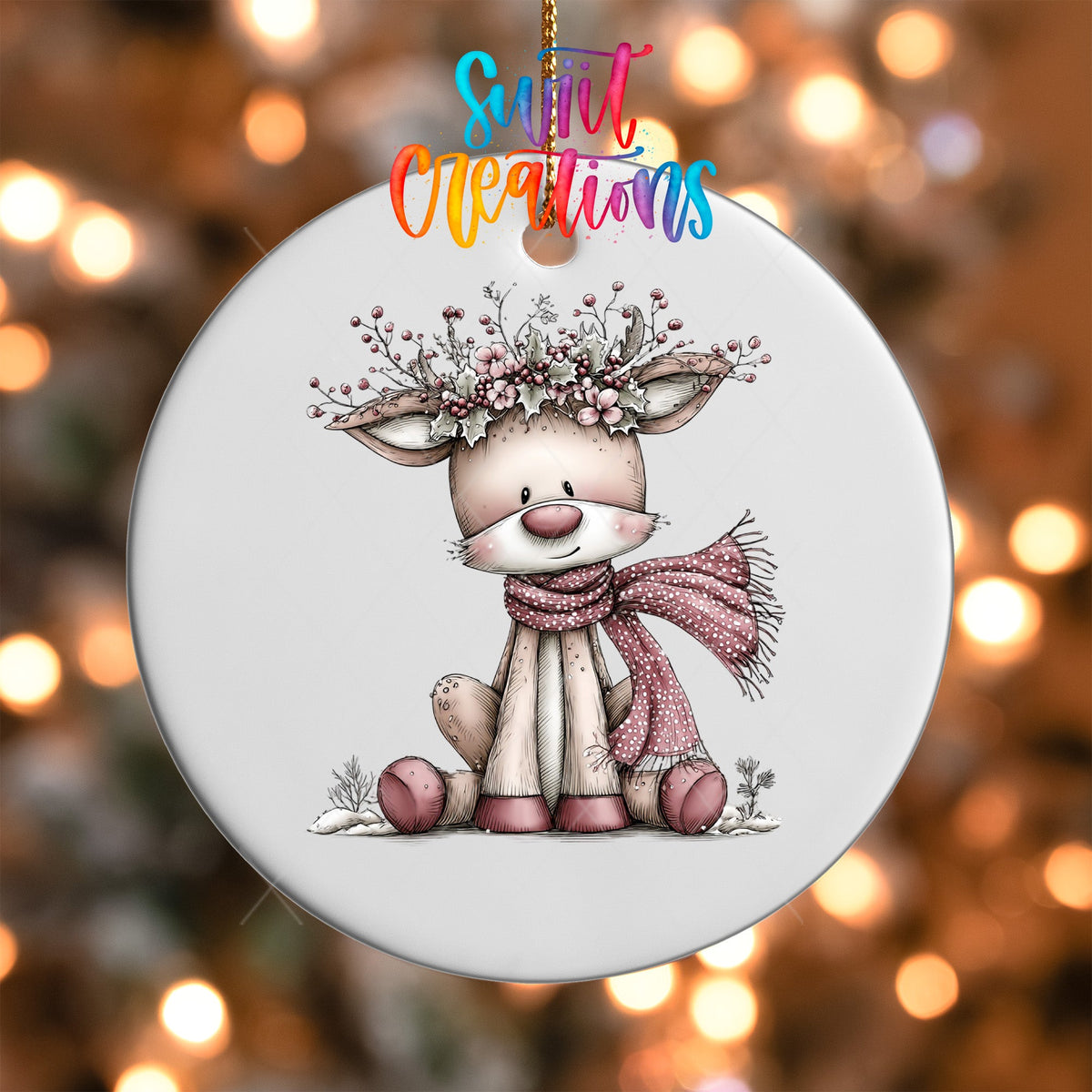 Cute Pink Deer With Floral Crown UV DTF Ornament Transfer | O-1943 - Swiit Creations