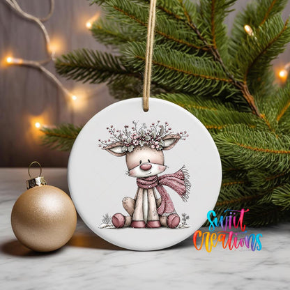 Cute Pink Deer With Floral Crown UV DTF Ornament Transfer | O-1943 - Swiit Creations