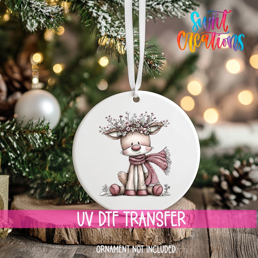 Cute Pink Deer With Floral Crown UV DTF Ornament Transfer | O-1943 - Swiit Creations