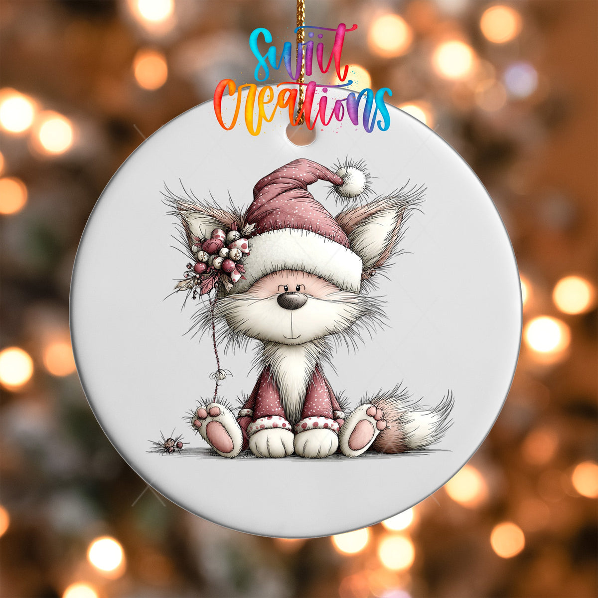 Cute Pink Fox In Santa Hat UV DTF Ornament Transfer | O-1941 - Swiit Creations