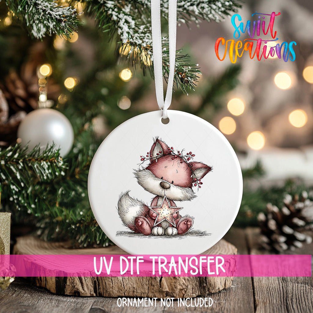 Cute Pink Fox With Star UV DTF Ornament Transfer | O-1939 - Swiit Creations