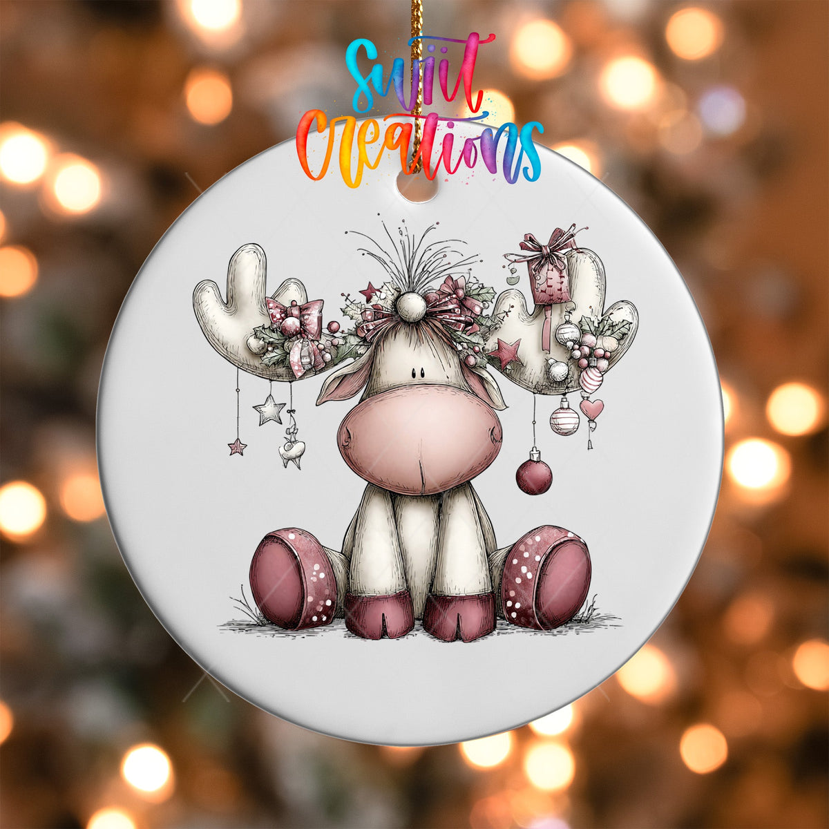 Cute Pink Moose Ornament UV DTF Transfer | O-1935 - Swiit Creations