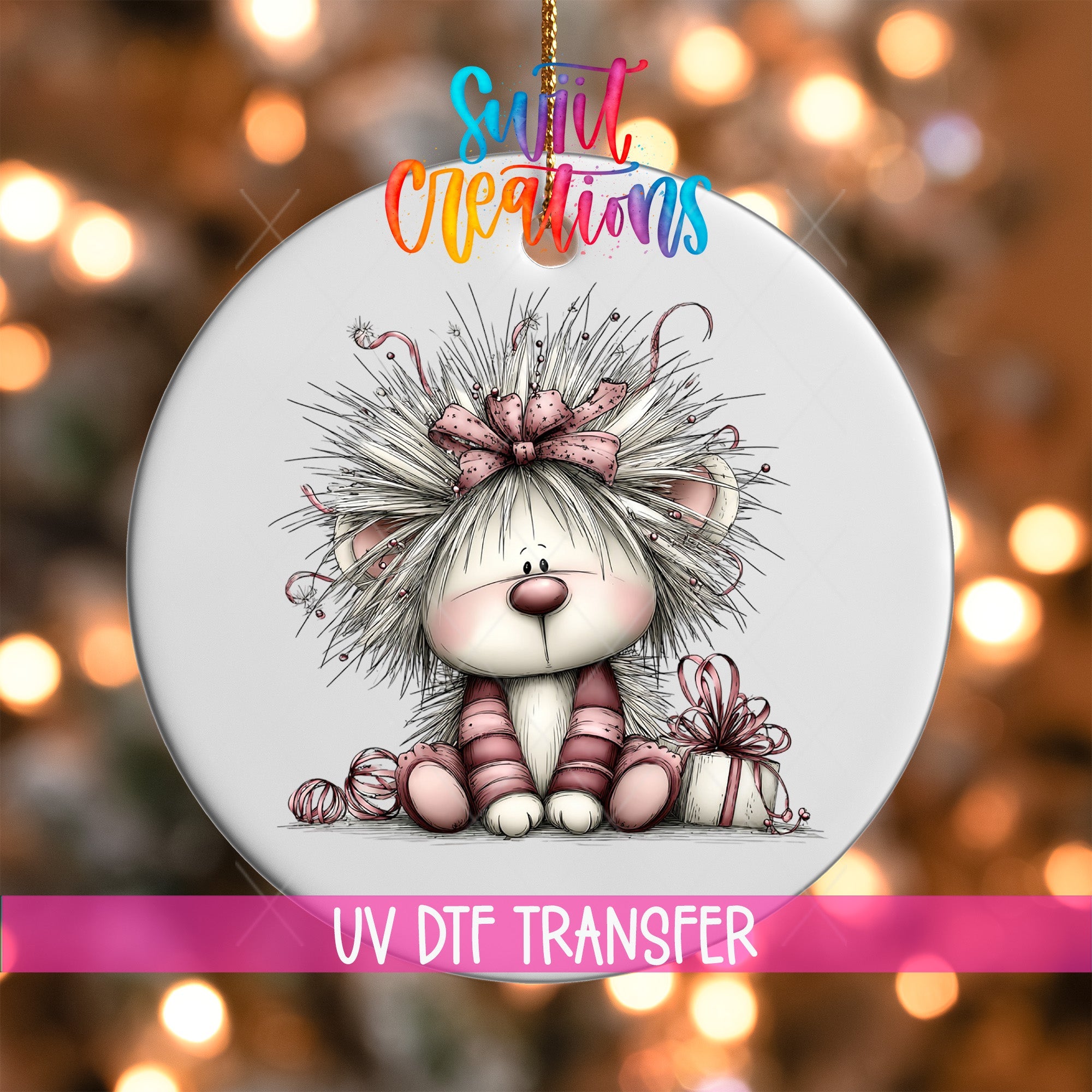Cute Pink Mouse With Gift UV DTF Ornament Transfer | O-1937 - Swiit Creations