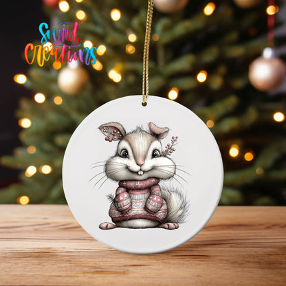 Cute Pink Squirrel In Sweater UV DTF Ornament Transfer | O-1945 - Swiit Creations