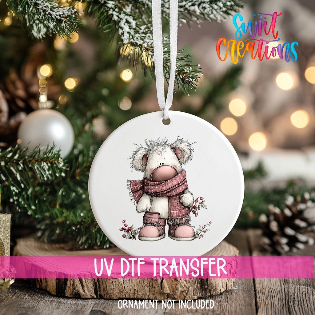 Cute Pink Winter Bear Christmas UV DTF Ornament Transfer | O-1953 - Swiit Creations