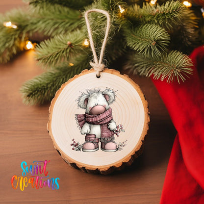 Cute Pink Winter Bear Christmas UV DTF Ornament Transfer | O-1953 - Swiit Creations