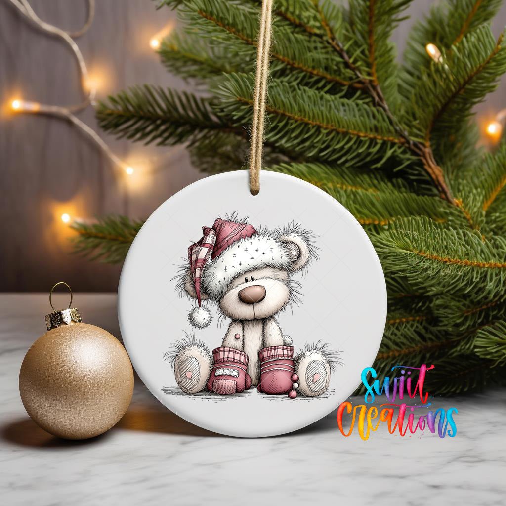 Cute Pink Winter Bear UV DTF Ornament Transfer | O-1951 - Swiit Creations