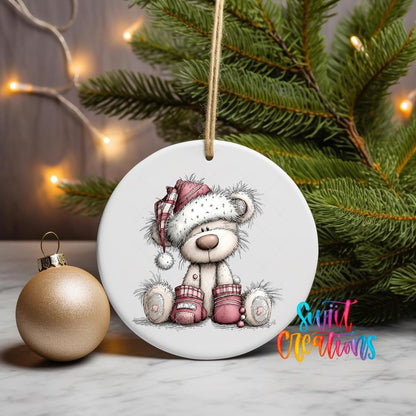 Cute Pink Winter Bear UV DTF Ornament Transfer | O-1951 - Swiit Creations