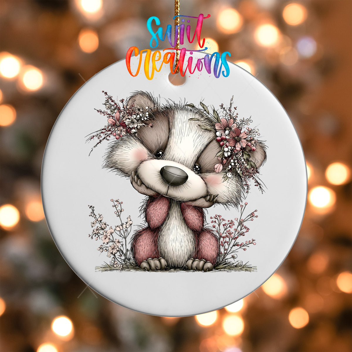 Cute Pink Woodland Raccoon UV DTF Ornament Transfer | O-1956 - Swiit Creations