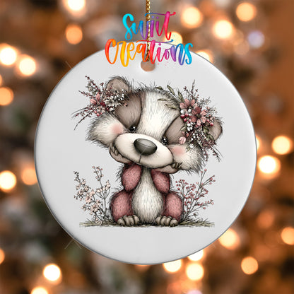 Cute Pink Woodland Raccoon UV DTF Ornament Transfer | O-1956 - Swiit Creations