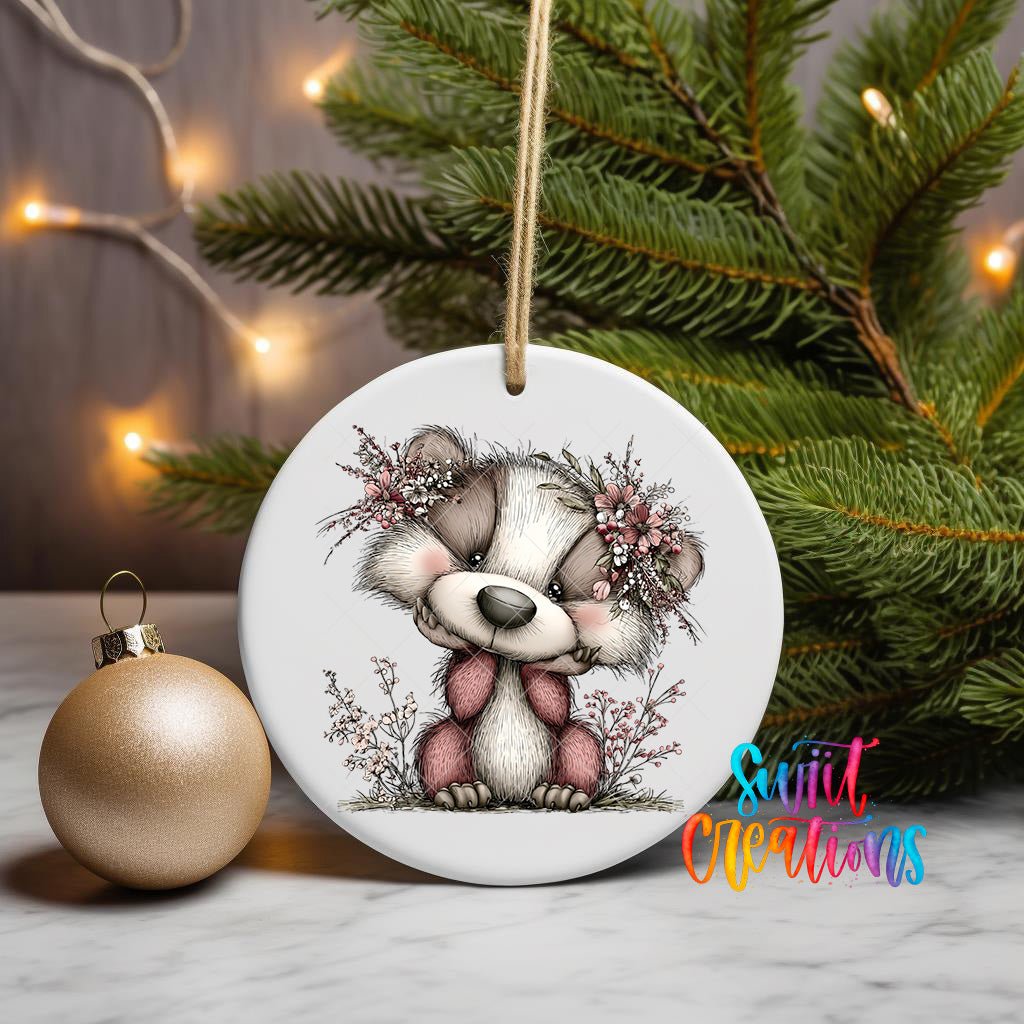 Cute Pink Woodland Raccoon UV DTF Ornament Transfer | O-1956 - Swiit Creations