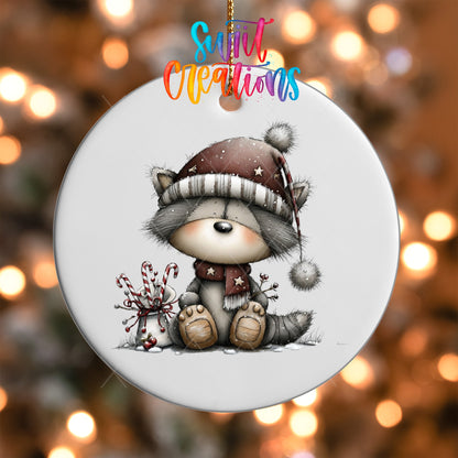 Cute Raccoon With Candy Canes Christmas UV DTF Ornament Transfer | O-1754 - Swiit Creations