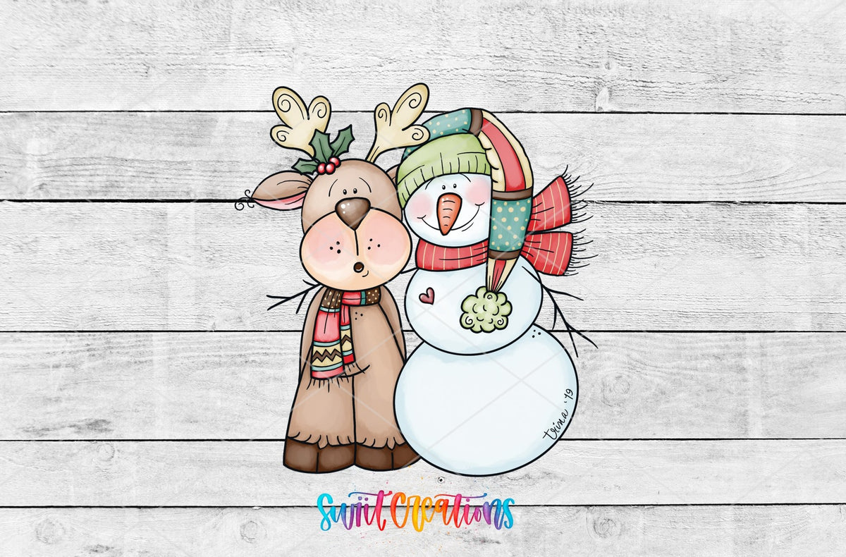 Cute Reindeer and Snowman Christmas UV DTF transfer artwork by Swiit Creations