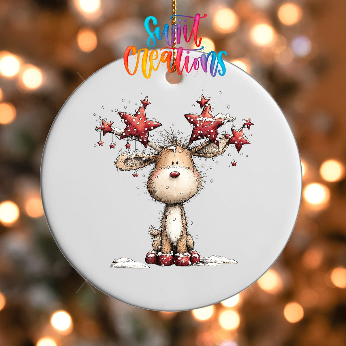 Cute Reindeer With Star Antlers UV DTF Ornament Transfer | O-1864 - Swiit Creations