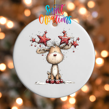Cute Reindeer With Star Antlers UV DTF Ornament Transfer | O-1864 - Swiit Creations