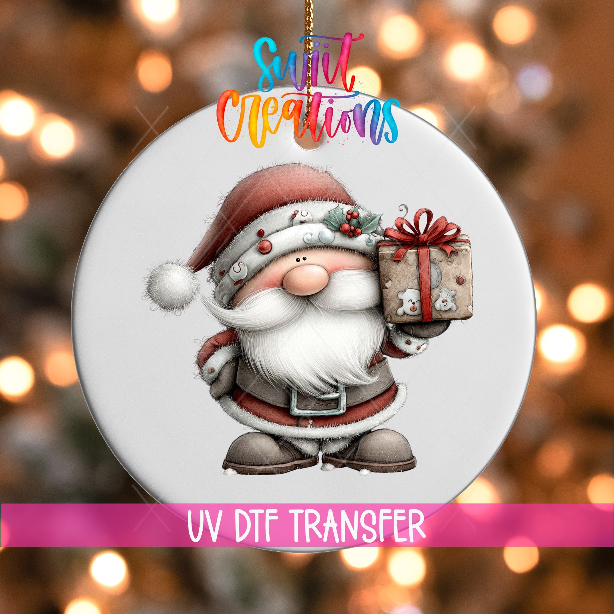 Cute Santa With Gift Christmas UV DTF Ornament Transfer | O-1973 - Swiit Creations