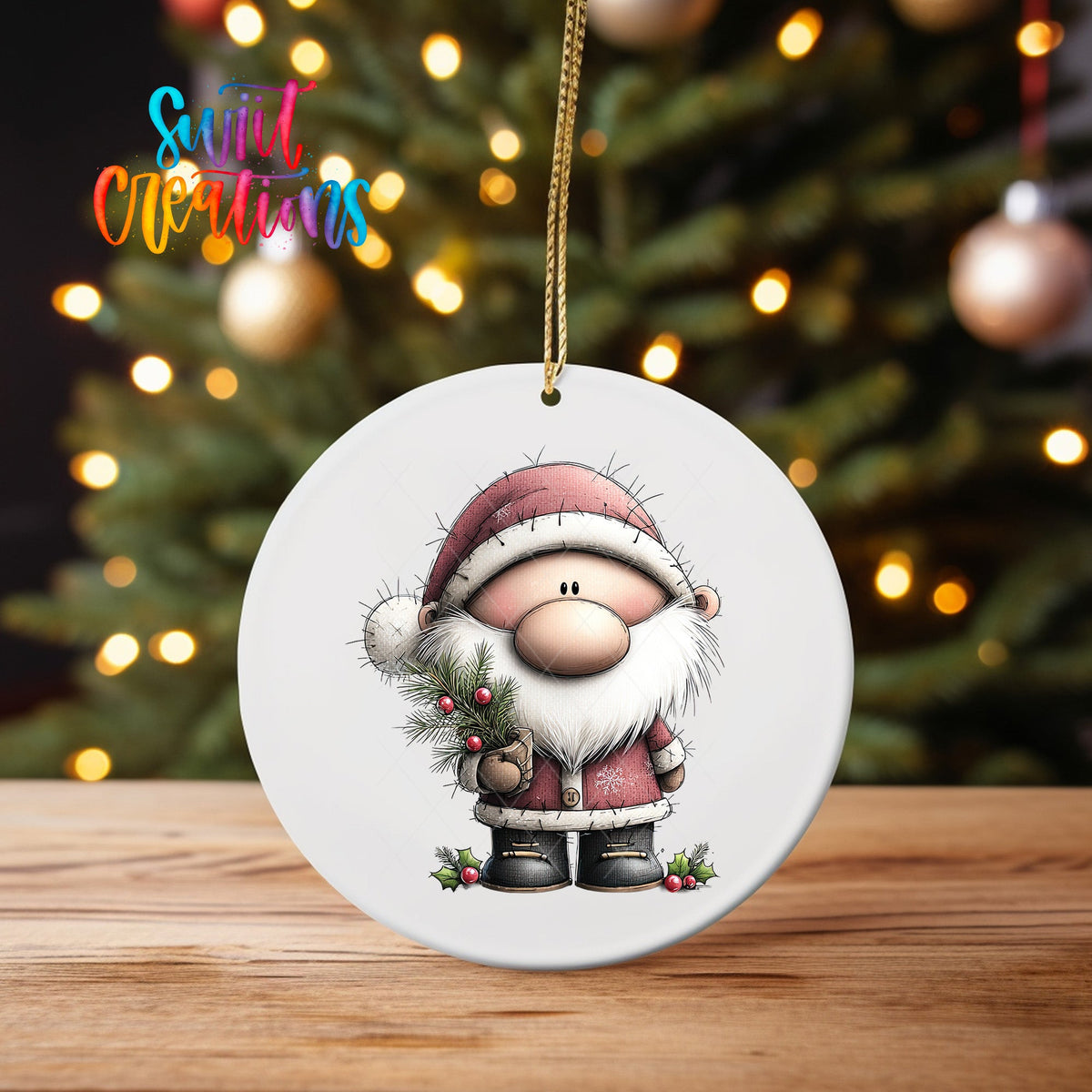 Cute Santa With Pine Sprig UV DTF Ornament Transfer | O-1968 - Swiit Creations