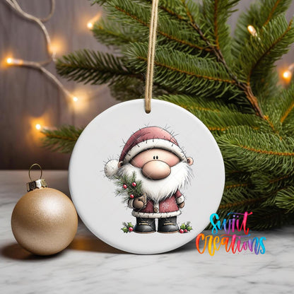 Cute Santa With Pine Sprig UV DTF Ornament Transfer | O-1968 - Swiit Creations