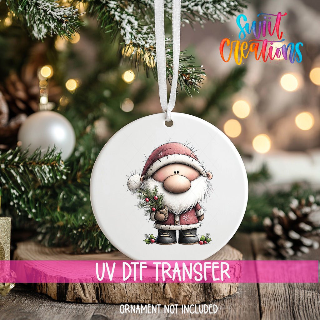 Cute Santa With Pine Sprig UV DTF Ornament Transfer | O-1968 - Swiit Creations