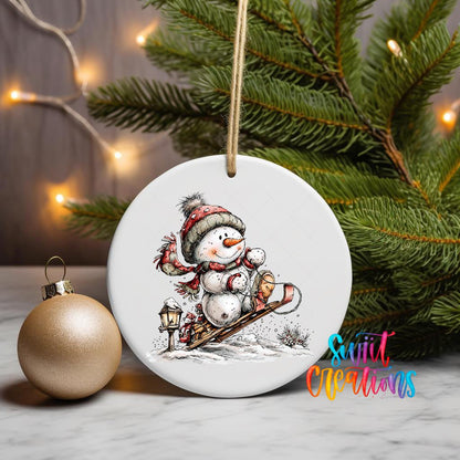 Cute Snowman On Sled UV DTF Ornament Transfer | O-1816 - Swiit Creations