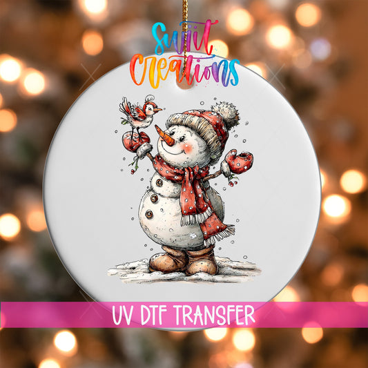 Cute Snowman With Bird UV DTF Ornament Transfer | O-1838 - Swiit Creations