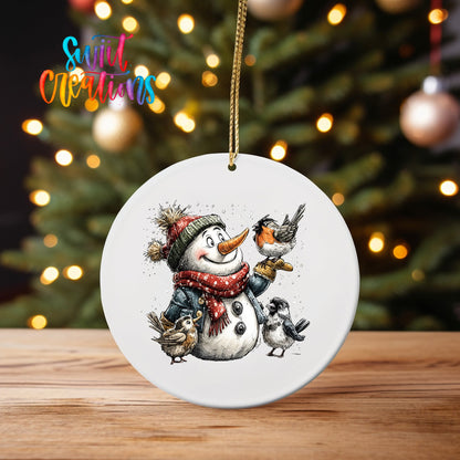Cute Snowman With Birds UV DTF Ornament Transfer | O-1894 - Swiit Creations