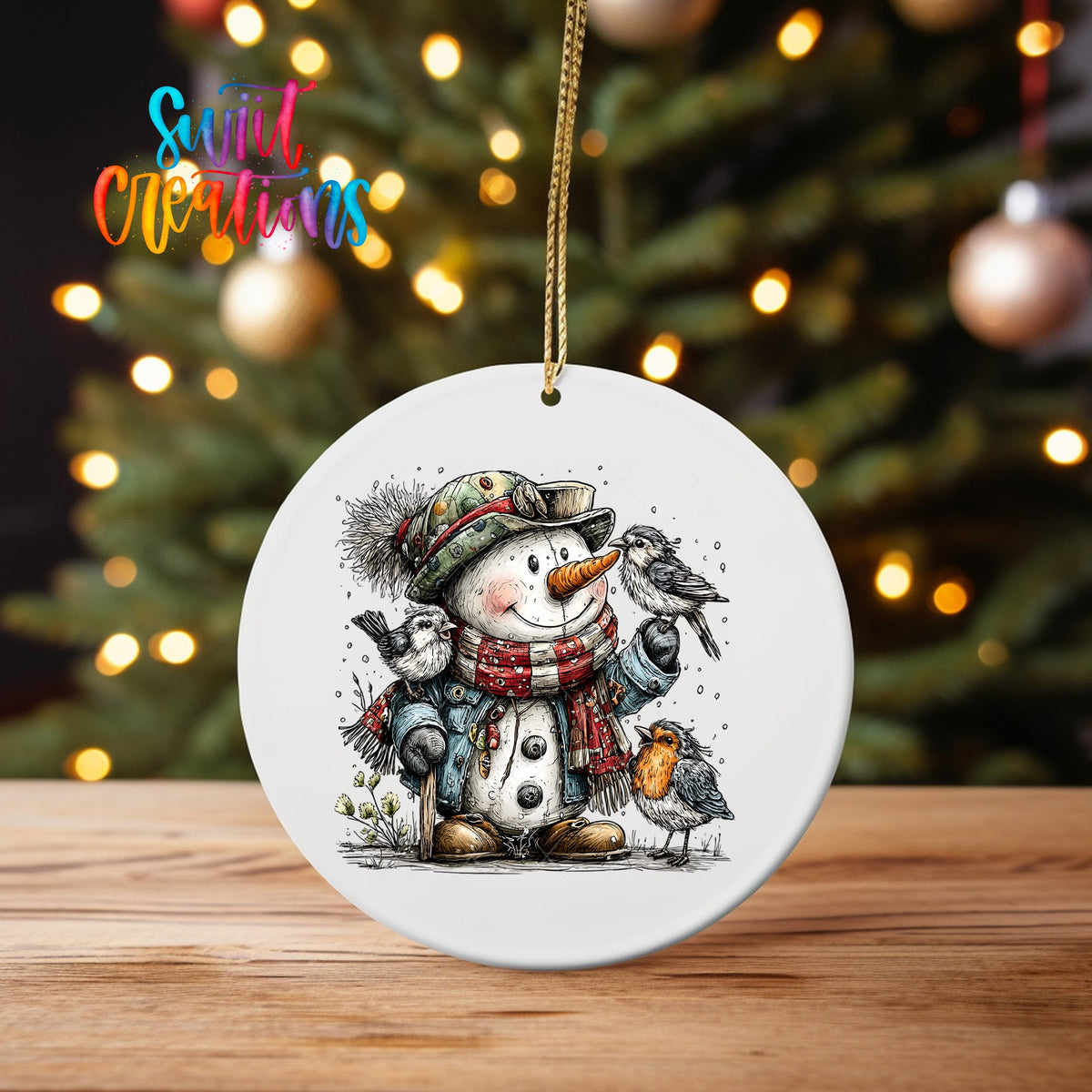 Cute Snowman With Birds UV DTF Ornament Transfer | O-1910 - Swiit Creations