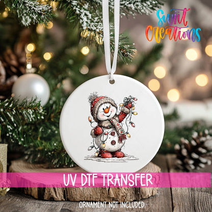 Cute Snowman With Christmas Lights UV DTF Ornament Transfer | O-1830 - Swiit Creations