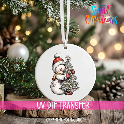 Cute Snowman With Christmas Tree UV DTF Ornament Transfer | O-1826 - Swiit Creations