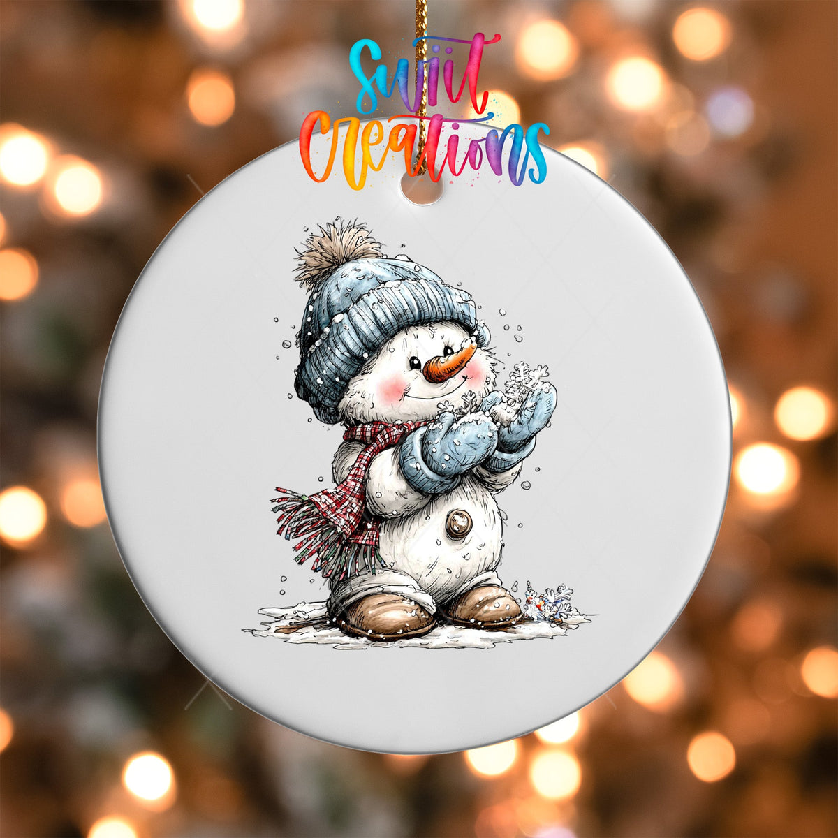 Cute Snowman With Snowflake UV DTF Ornament Transfer | O-1820 - Swiit Creations