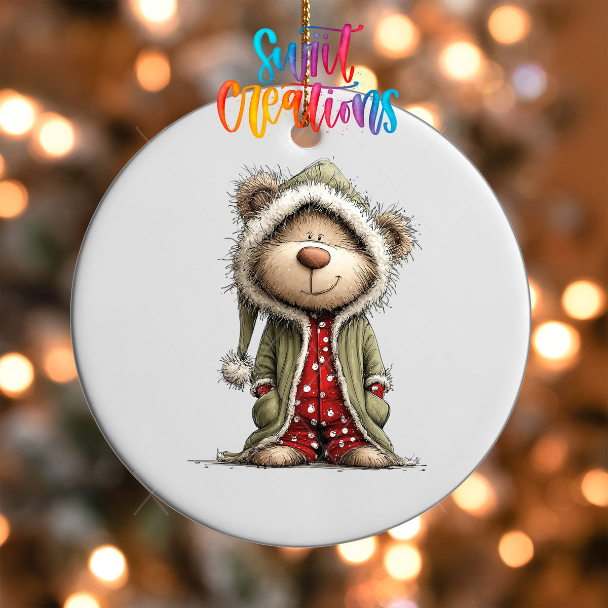 Cute Teddy Bear In Hooded Pajamas UV DTF Ornament Transfer | O-1808 - Swiit Creations