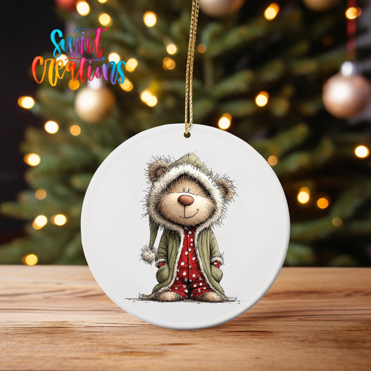 Cute Teddy Bear In Hooded Pajamas UV DTF Ornament Transfer | O-1808 - Swiit Creations