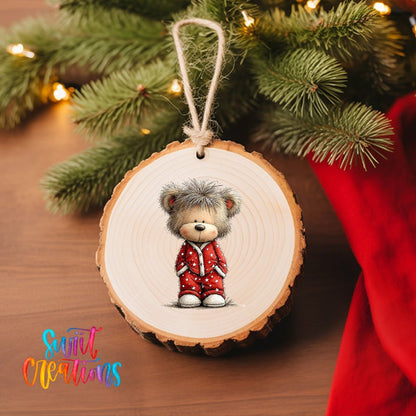 Cute Teddy Bear In Red Pajamas UV DTF Ornament Transfer | O-1788 - Swiit Creations