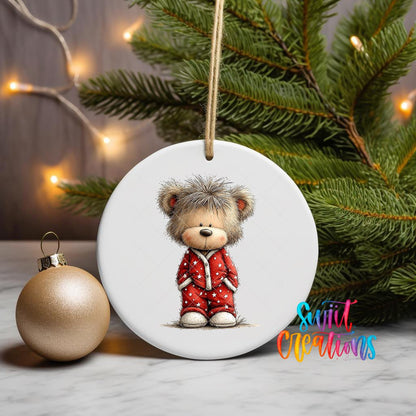 Cute Teddy Bear In Red Pajamas UV DTF Ornament Transfer | O-1788 - Swiit Creations
