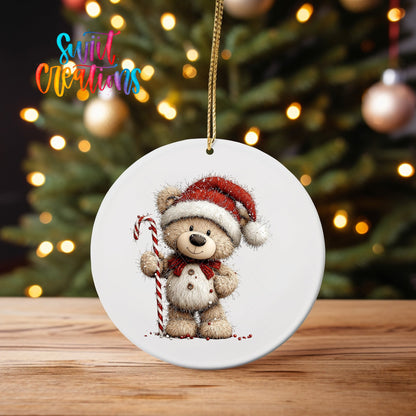 Cute Teddy Bear With Candy Cane UV DTF Ornament Transfer | O-1799 - Swiit Creations