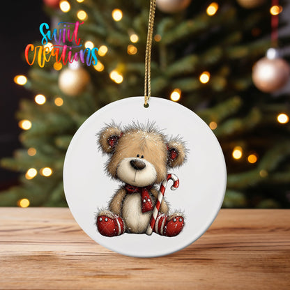 Cute Teddy Bear With Candy Cane UV DTF Ornament Transfer | O-1801 - Swiit Creations