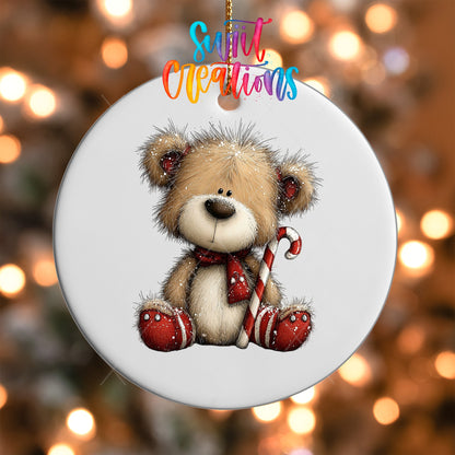Cute Teddy Bear With Candy Cane UV DTF Ornament Transfer | O-1801 - Swiit Creations