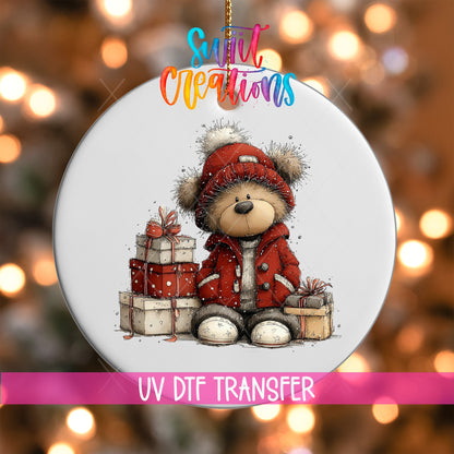 Cute Teddy Bear With Gifts UV DTF Ornament Transfer | O-1806 - Swiit Creations