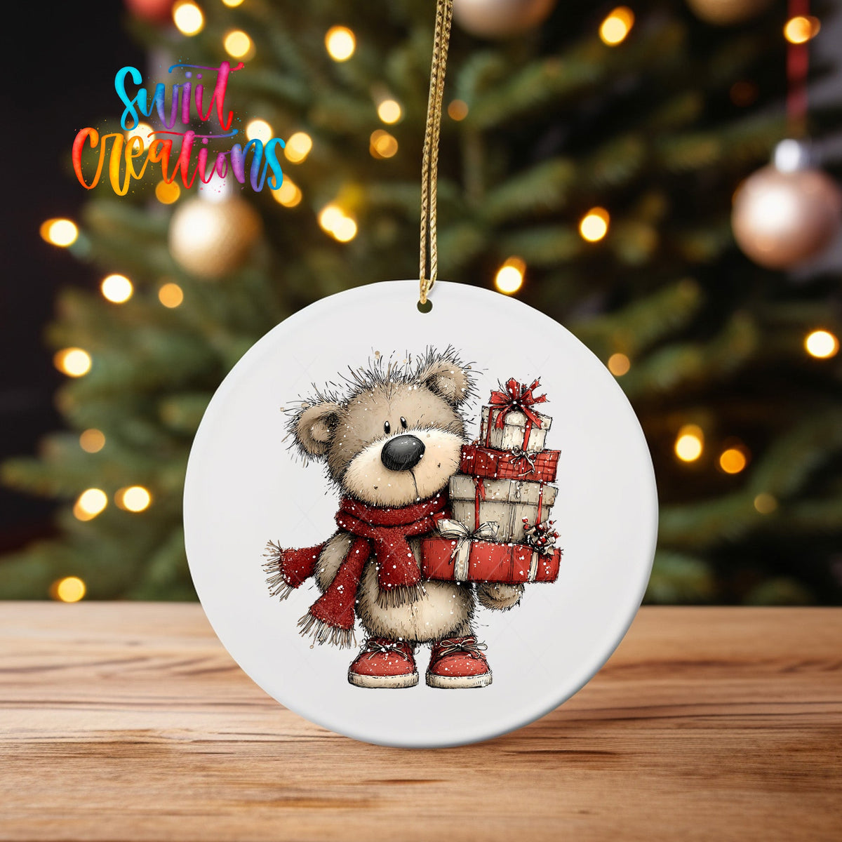 Cute Teddy Bear With Presents UV DTF Ornament Transfer | O-1794 - Swiit Creations